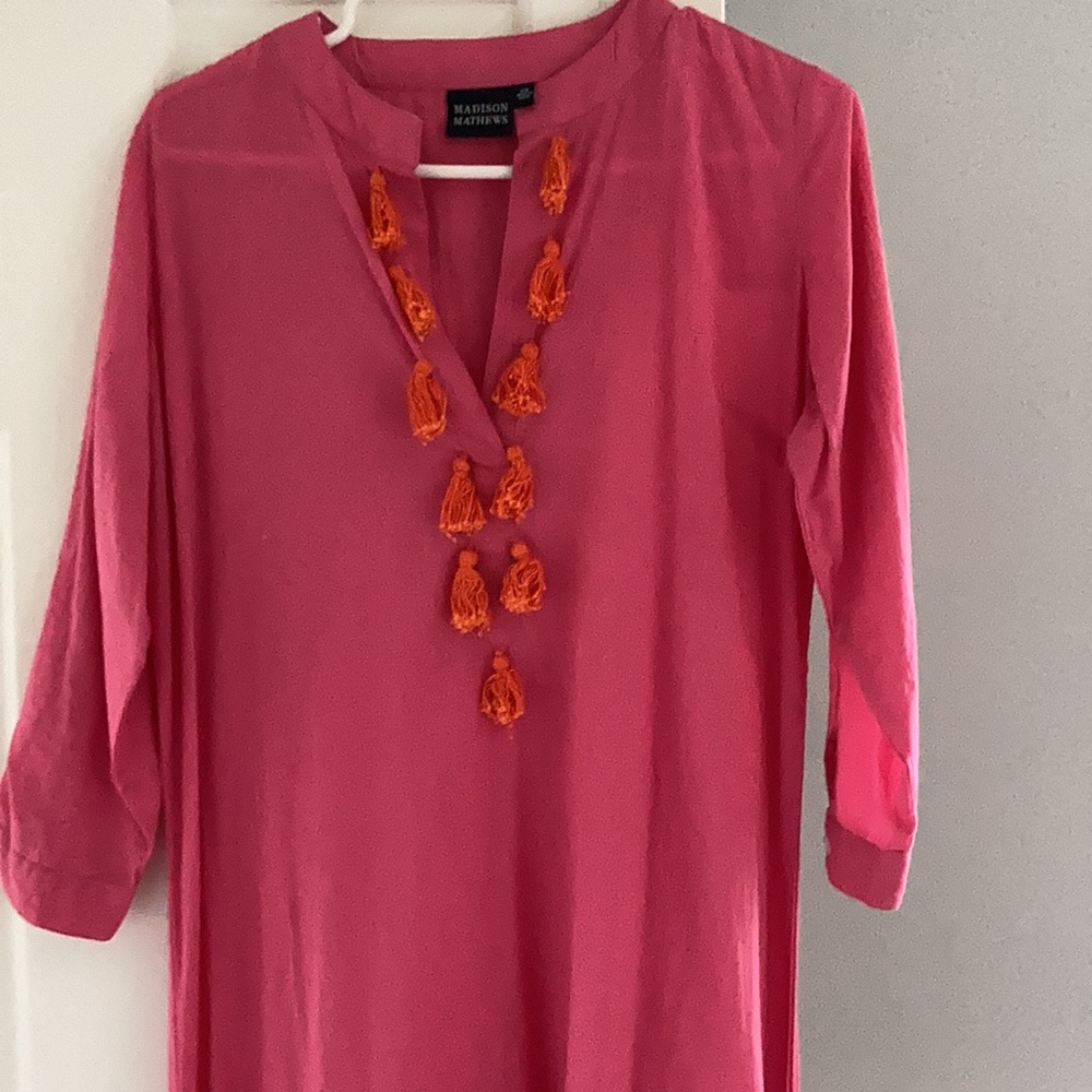 Madison Mathews Pink w orange tassel cover up XS